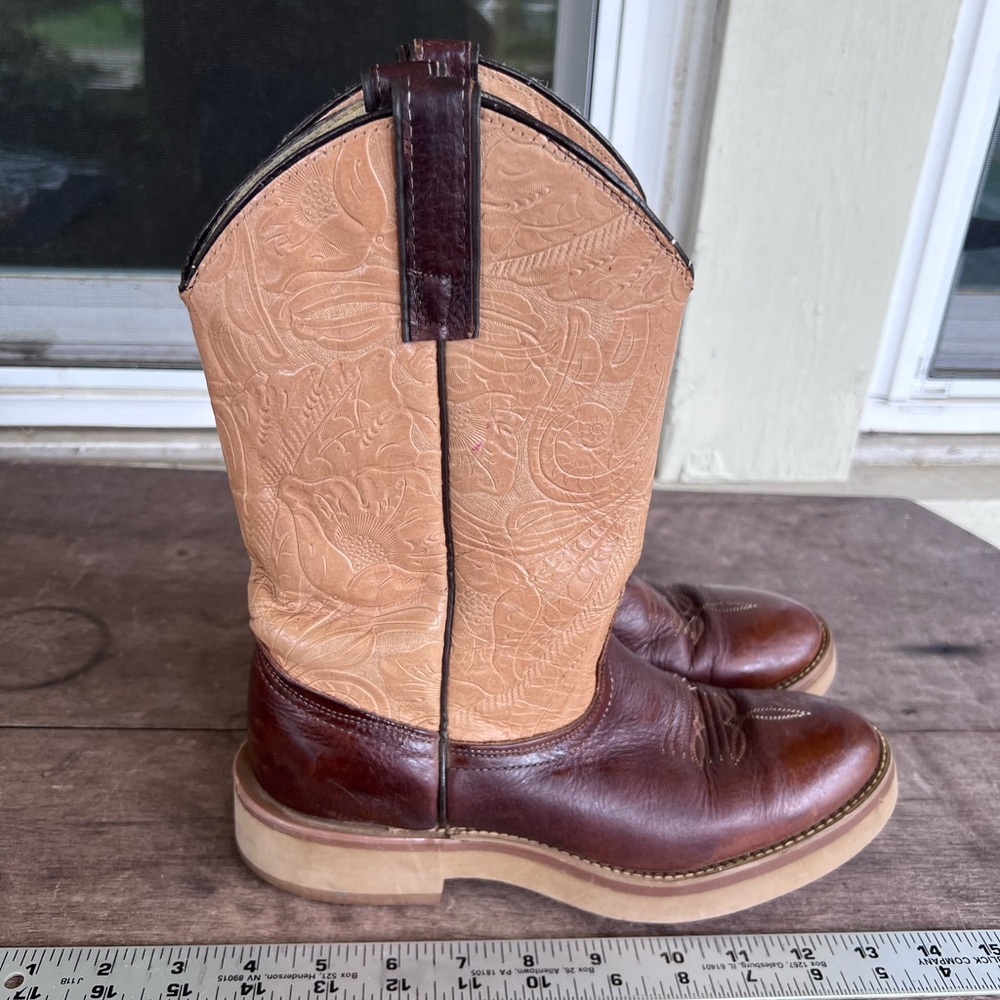 Laredo 71110 Women’s Brown and Tan Tooled Leather Cowboy Boots Sz 8M USA Made - Picture 14 of 14